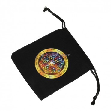 Flower of life Black Cotton Printed Pouch