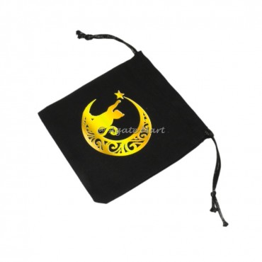 Cat With Moon Printed Black Pouch