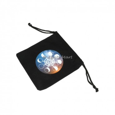 Moon Phase Round Black Cotton Bag