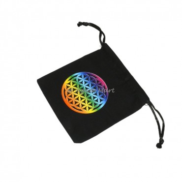 Flower Of Life Rainbow Black Cotton Bag