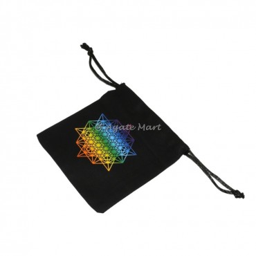 Star Tetrahedron Rainbow Black Cotton Pouch