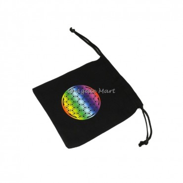 Flower Of life Rainbow Black Cotton Pouch