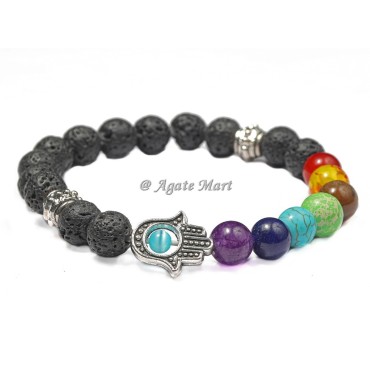 Lava Seven Chakra Bracelet With Hamsa Hand