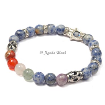 Sodalite Seven Chakra Bracelet With Hamsa Hand