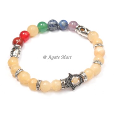 Golden Quartz Seven Chakra Bracelet With Hamsa