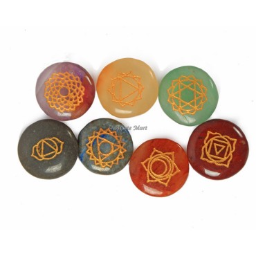 Seven Chakra Stone Engraved Disc Set