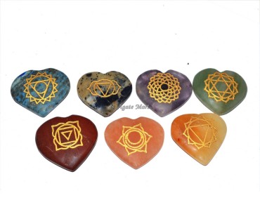 Seven Chakra Engraved Heart Set