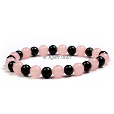 Rose Quartz With Black Stone Healing Bracelet