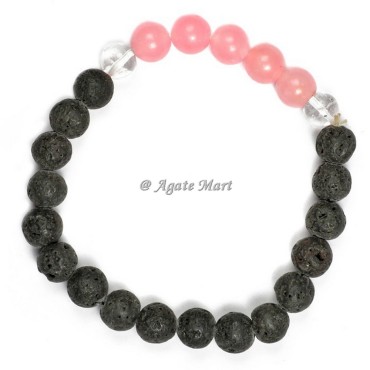 Lava With Crystals Quartz And Rose Quartz Healing Bracelet