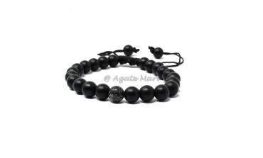 Matt Black Onyx With Snowflake Obsidian Bracelet