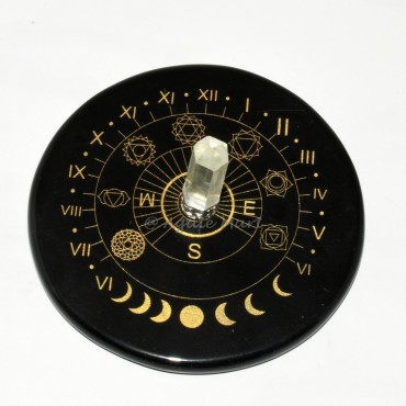 Celestial Sun Clock with Engraved Chakra Symbols and Moon Phases And With A Quartz Pencil