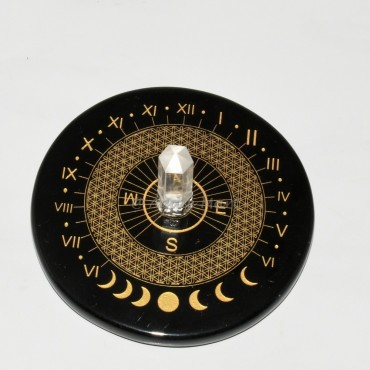 Sacred Sun Clock with Engraved Flower of Life and Moon Phases And With A Quartz Pencil