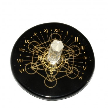 Cosmic Sun Clock with Engraved Metatrons Cube And With A Quartz Pencil