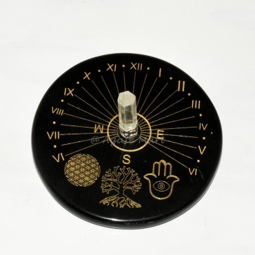 Divine Sun Clock with Engraved Life Symbols And With A Quartz Pencil