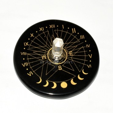 Mystical Sun Clock with Engraved Pentagram And With A Quartz Pencil